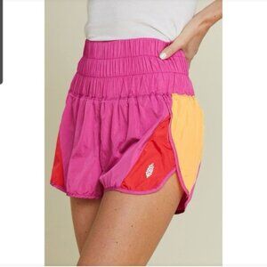 Free People Movement Women's SZ Medium Shorts Colorblock Pink Run Casual Lined